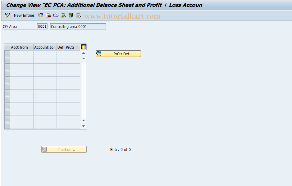 3KEH SAP Tcode EC PCA Additional Balance Sheet P L Accounts 