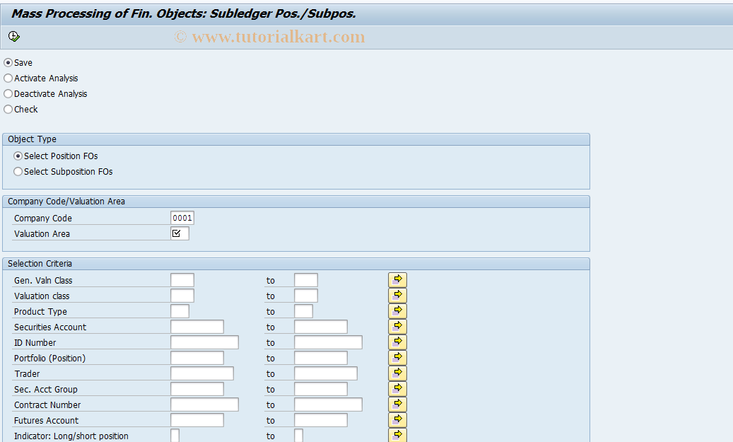 SAP TCode AFO_AP_TRL_MUPD - FO Int.: TRL Pos/Subpos.