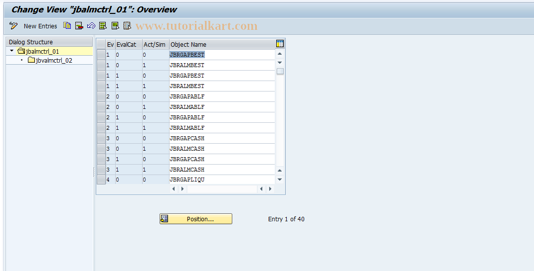 SAP TCode ALM99 - JBALMCTRL Control Tables