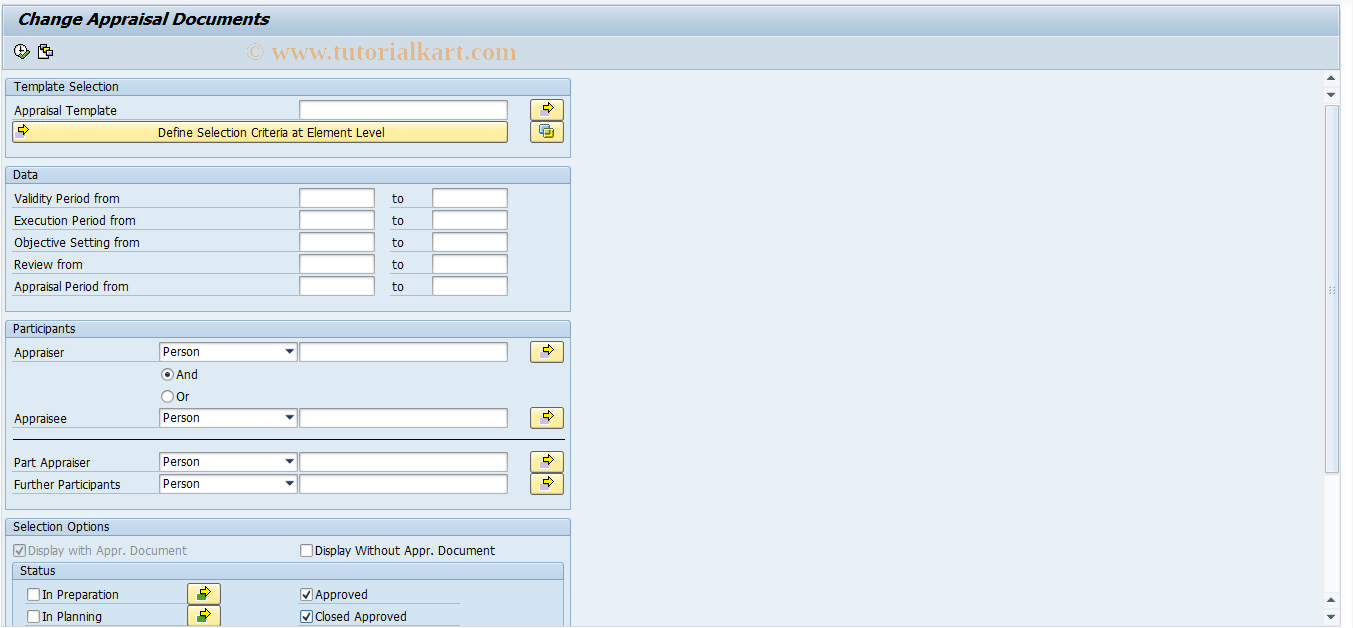 SAP TCode APPCHANGE - Reporting Options for Appraisals