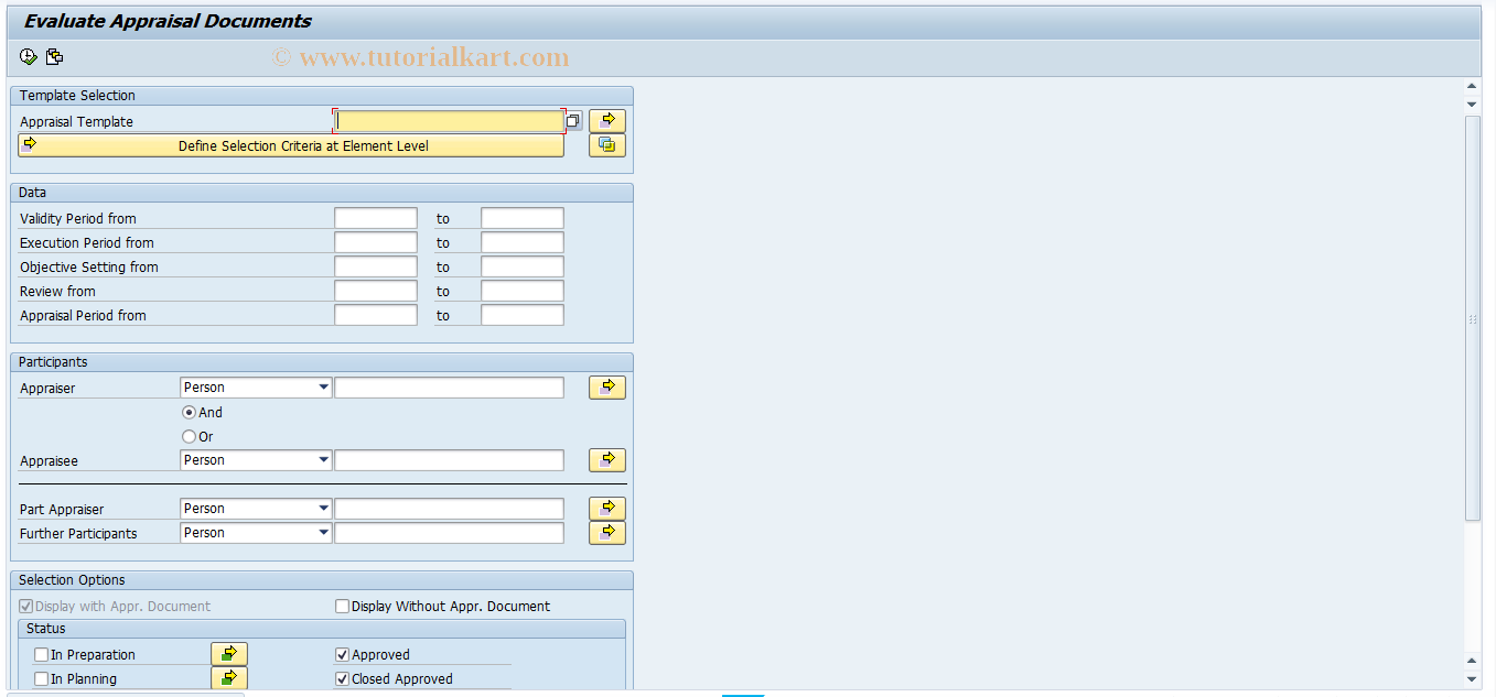 SAP TCode APPSEARCH - Reporting Options for Appraisals