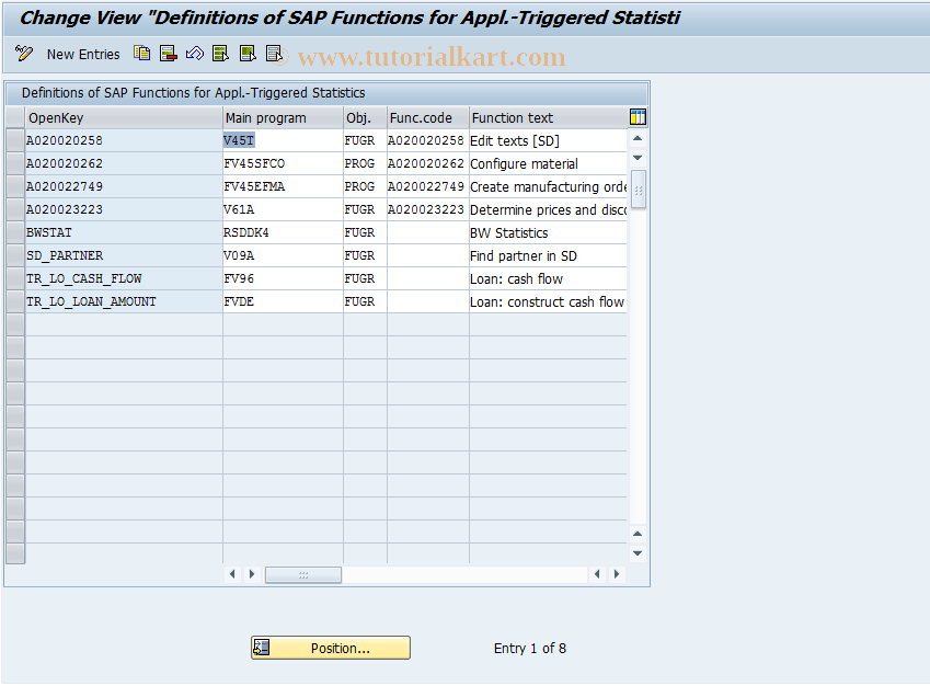 SAP TCode ASOKEY - Definition of SAP Function OPENKEY