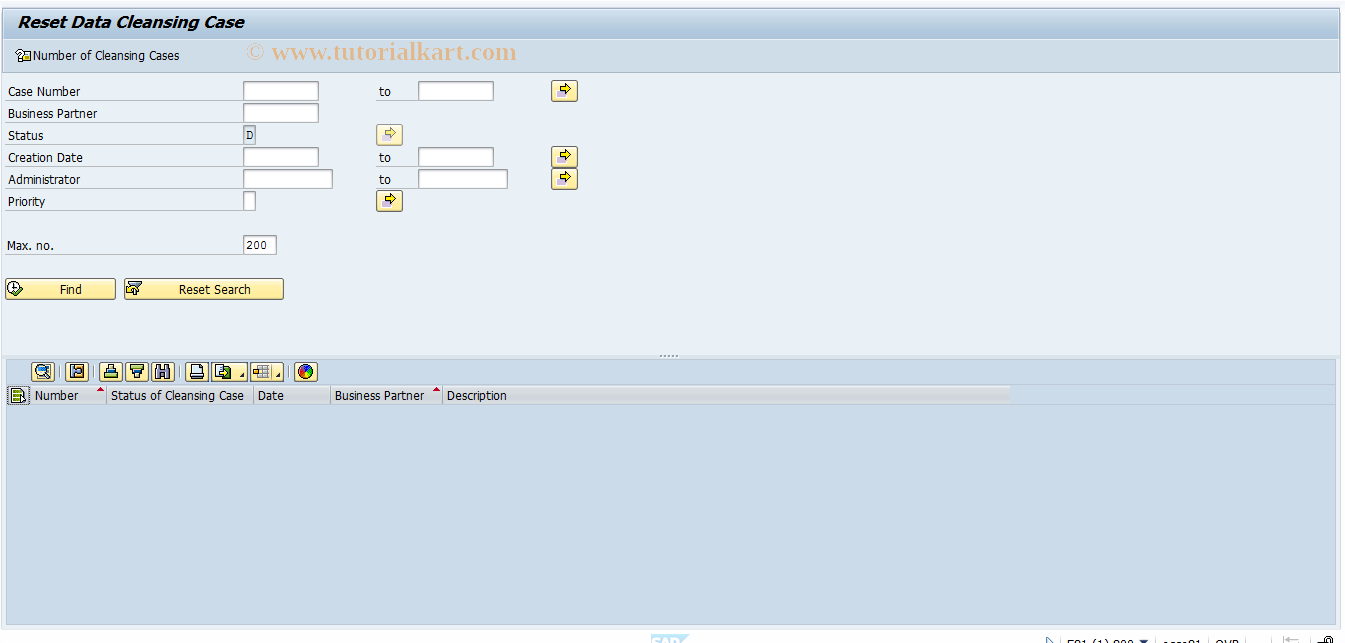 SAP TCode BP_CLEANSE_RESET - Reset Data Cleansing Case