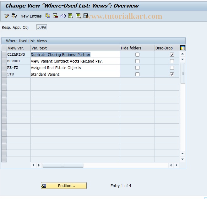 BUSWU02 SAP Tcode BP Control Where Used List Views Transaction Code