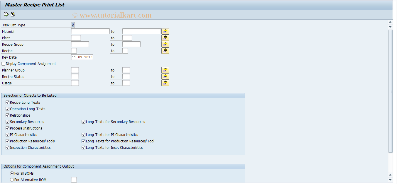 SAP TCode C251 - Print Master Recipes