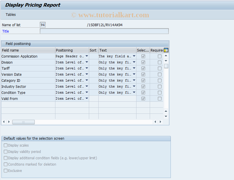 CACSCONDLC SAP Tcode Display Pricing Report Transaction Code