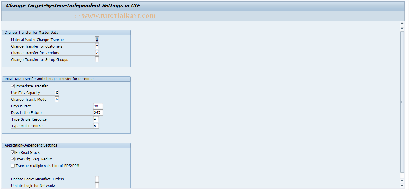 SAP TCode CFC9 - Target-System-Ind. Settings in CIF