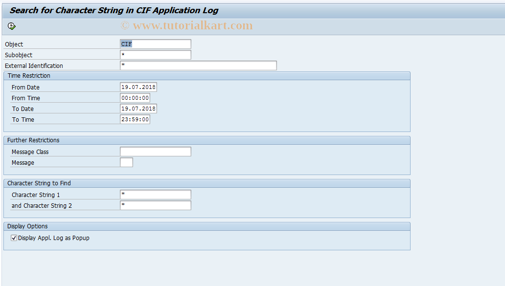 SAP TCode CFG3 - Find in Application Log