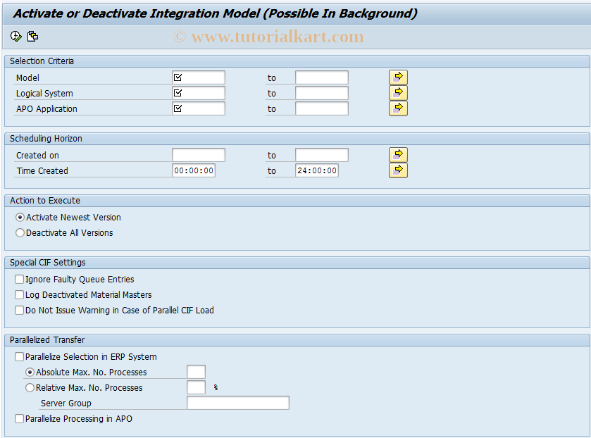 SAP TCode CFM3 - Activate Integration Models (Bkgd)