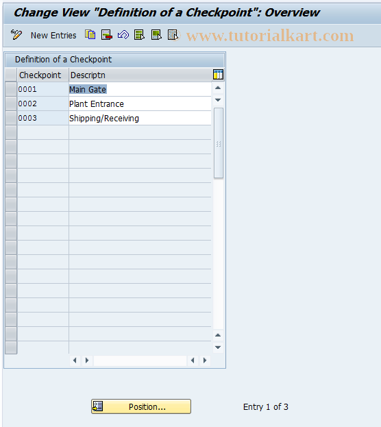 SAP TCode CHKPT - Call Up Checkpoint Maintenance View