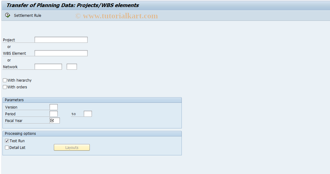 SAP TCode CJ7E - Plan Data Transfer: Projects