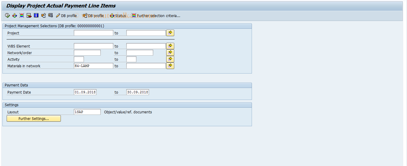 SAP TCode CJIA - Project Actual and Commt Paymt LIs