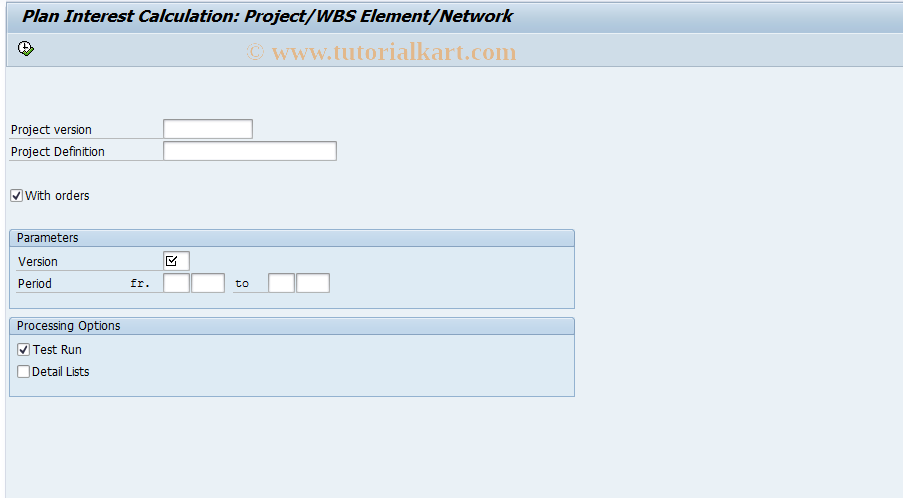 SAP TCode CJZ3 - Plan Int.Calc.: Project Individual Processing 