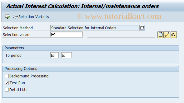 SAP TCode CJZ8 - Actual Int.Calc.: Collective CO Order Processing 