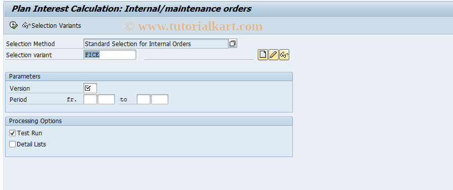 SAP TCode CJZ9 - Plan Int.Calc.: Collective CO Order Processing 