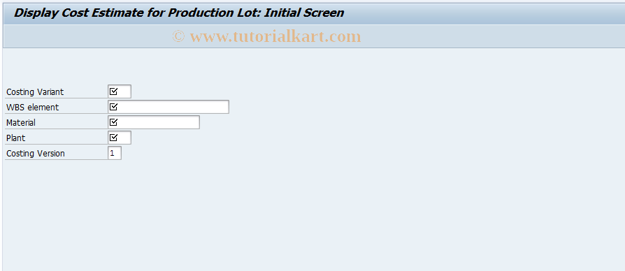 SAP TCode CKW3 - Display Production Lot Cost Estimate 