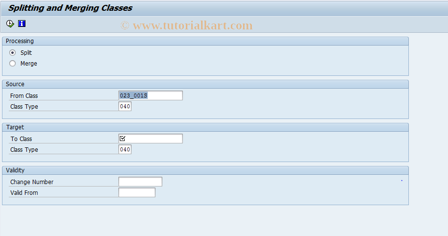 SAP TCode CL6H - Classes: Reassign/Split/Merge