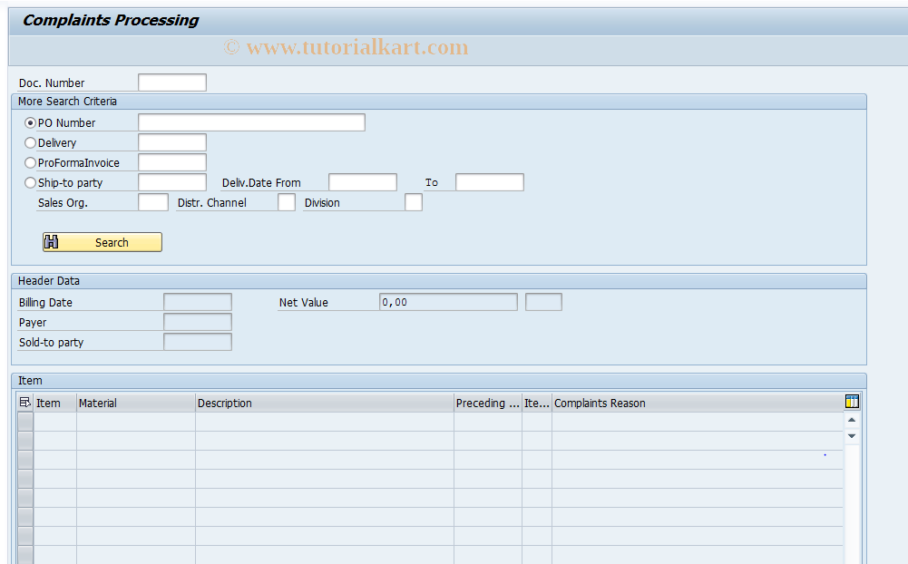 SAP TCode CMP_PROCESSING - Complaints Processing