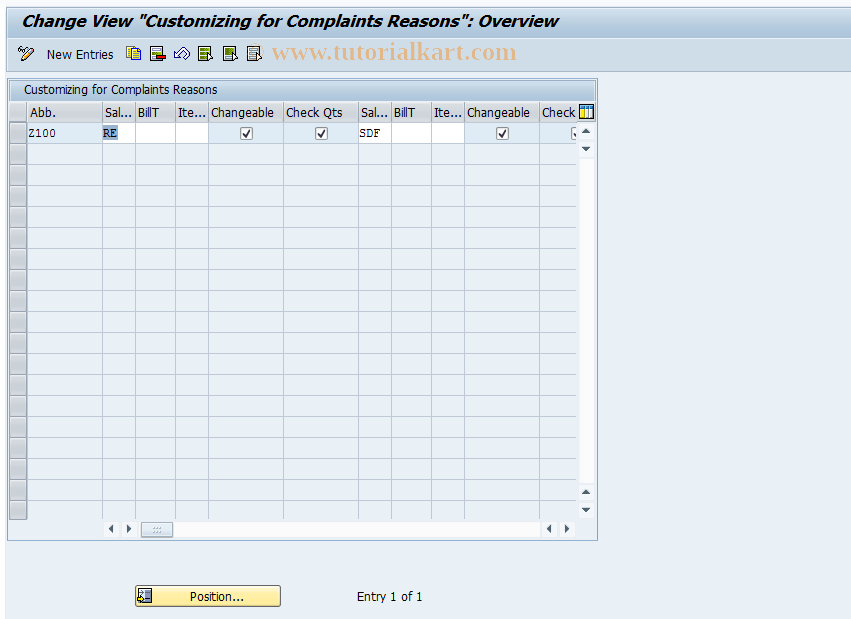 SAP TCode CMP_REASON - Customizing for Complaints Reasons