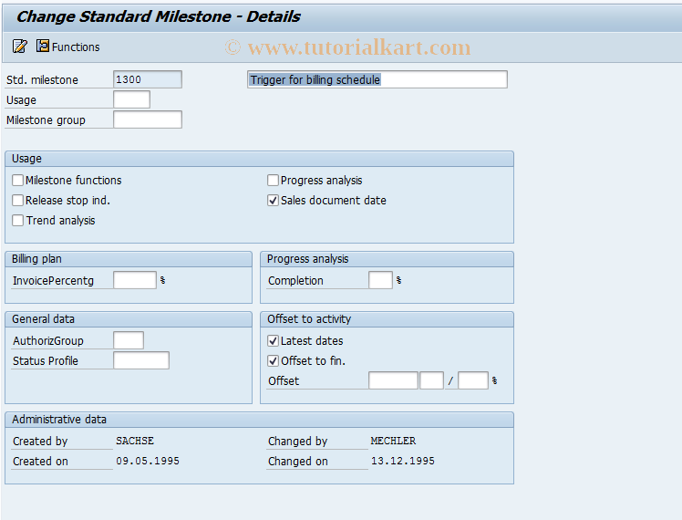 SAP TCode CN12 - Change standard milestone