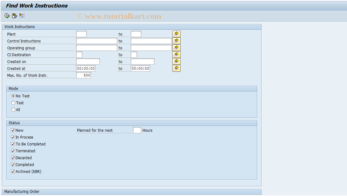 SAP TCode CO60XT - Find Work Instructions