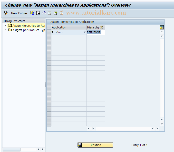 SAP TCode COMM_PRAPPLCAT - Assign Hierachies to Applications