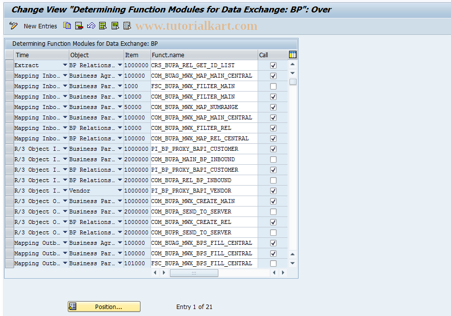 COM BUPA CALL FU SAP Tcode Determining FMs For Data Exchange BP 