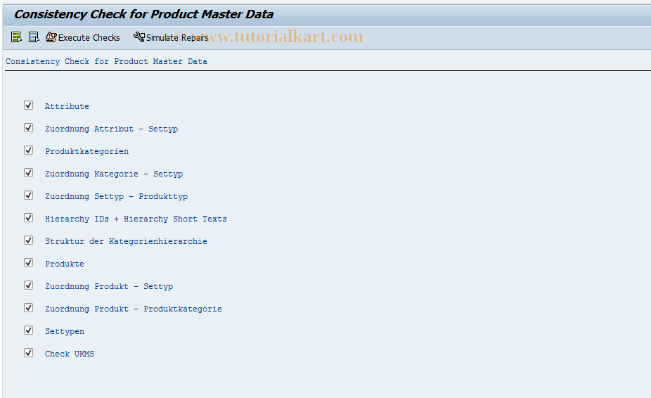SAP TCode COM_PR_MDCHECK - Consistency Check Product Master