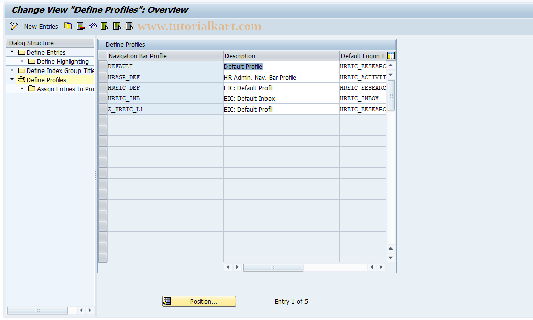 SAP TCode CRMC_IC_NAVBAR_PERM - Define Navigation Bar Profiles