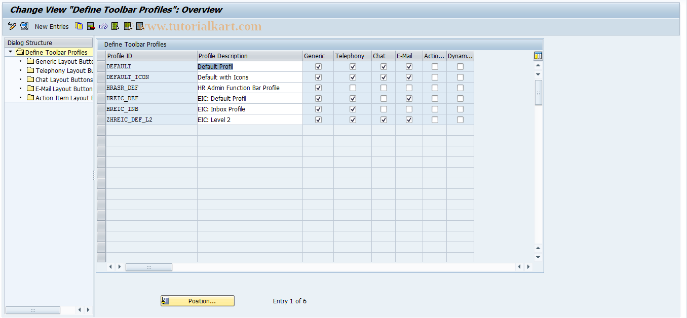 SAP TCode CRMC_IC_TLBPROF - Define Toolbar Profiles