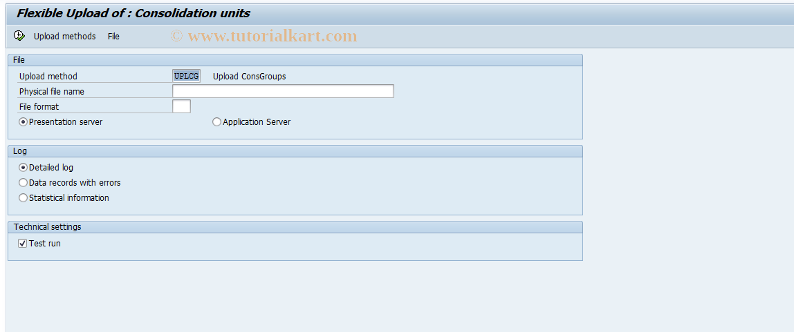 SAP TCode CX1B2 - Upload Consolidation Units