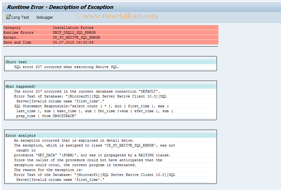 SAP TCode DB6CST_LST - DB6: Analyze Cumulative SQL Trace