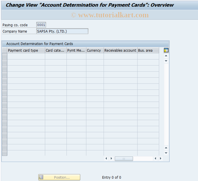 SAP TCode EBPP_AR_T042ICC - Account Determination Payment Cards