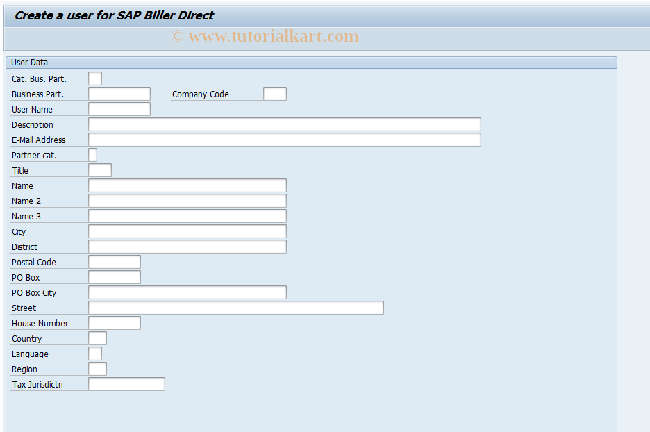 SAP TCode EBPP_CREATE_USER - Create a new user