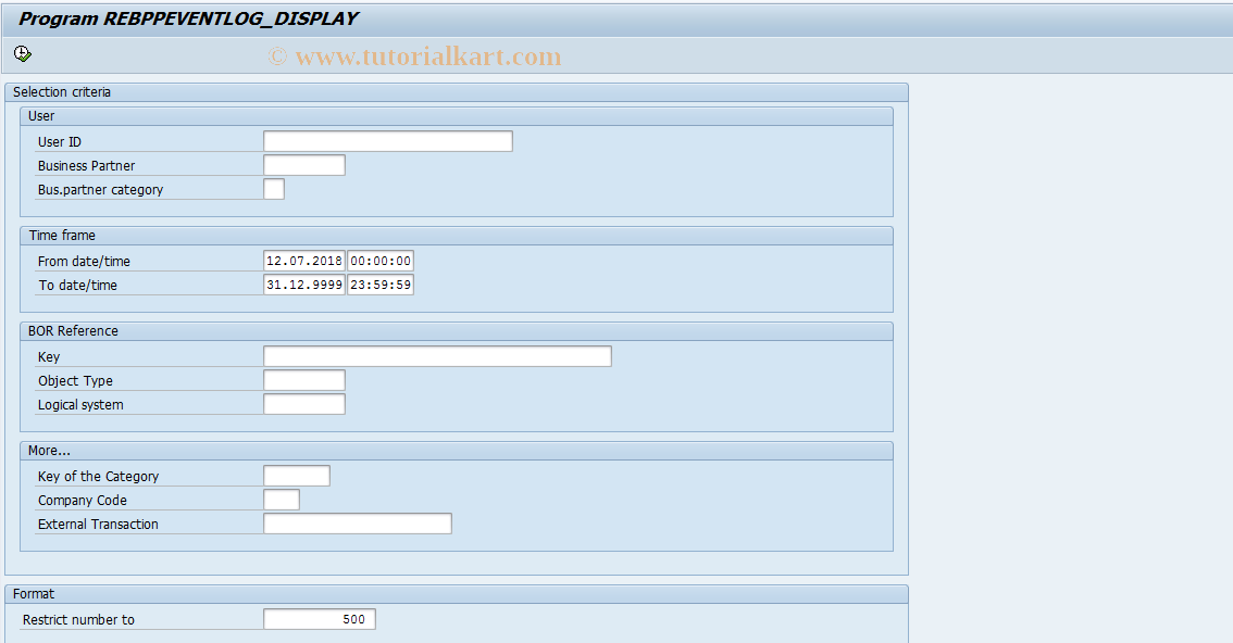 SAP TCode EBPP_LOG_DISP - Display of Log Categories