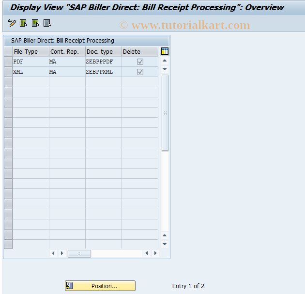 SAP TCode EBPP_RIC - Biller Direct Bill Receipt: Settings