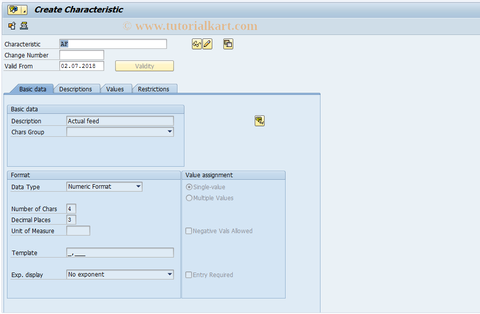 SAP TCode ECP_CT05 - Create Characteristics