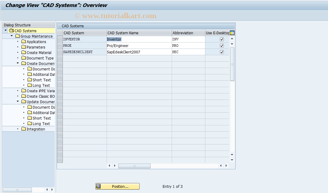 SAP TCode EDESK_CUS - Customizing in Engineering Desktop