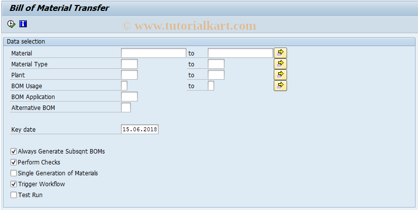 SAP TCode EHPRC_CPB02 - Bill of Material Transfer