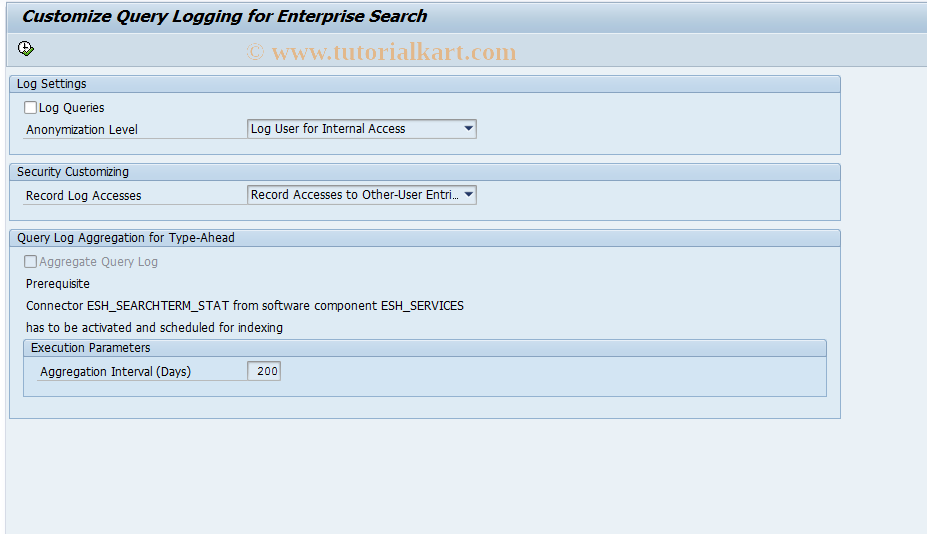 SAP TCode ESH_QL_CUST - Customize Query Logging