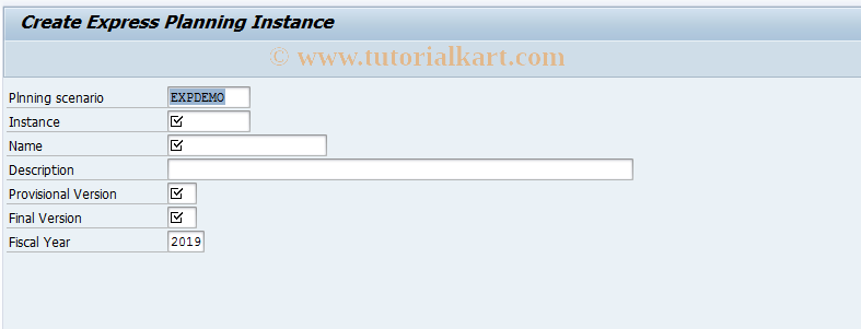 SAP TCode EXP_INSTANCE_CREATE - Create Instance