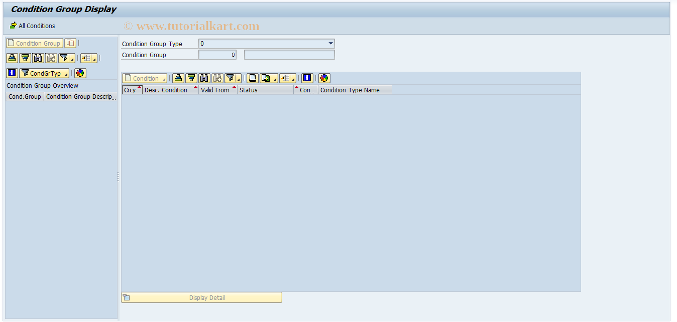 SAP TCode F9COGR3 - Display Condition Group