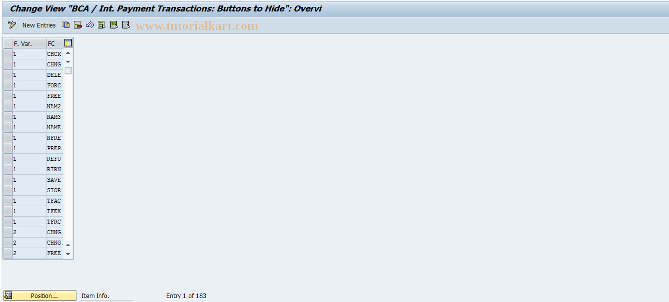 SAP TCode F9MZ - S Table: Buttons to Hide Maintenance