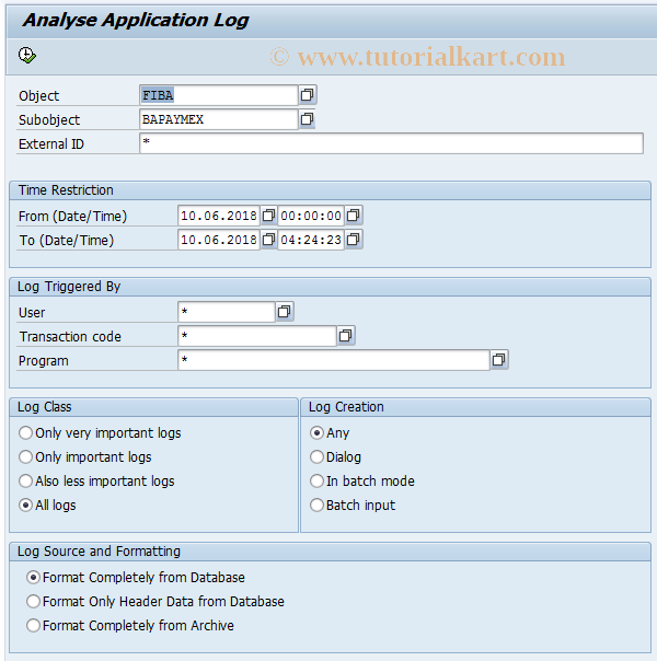 SAP TCode F9PEXDE4 - Application Log of Outgoing PT