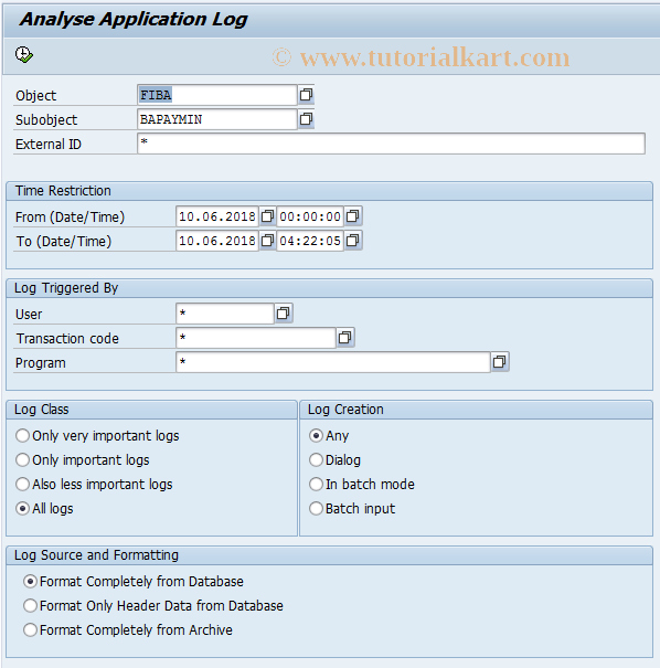 SAP TCode F9PINDE4 - Application Log for Incoming PT