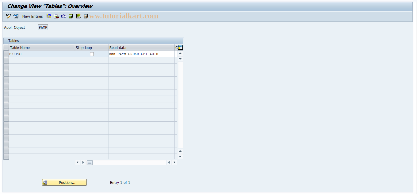 SAP TCode F9ST - PAOR Control: Table <-> Func. Mod.