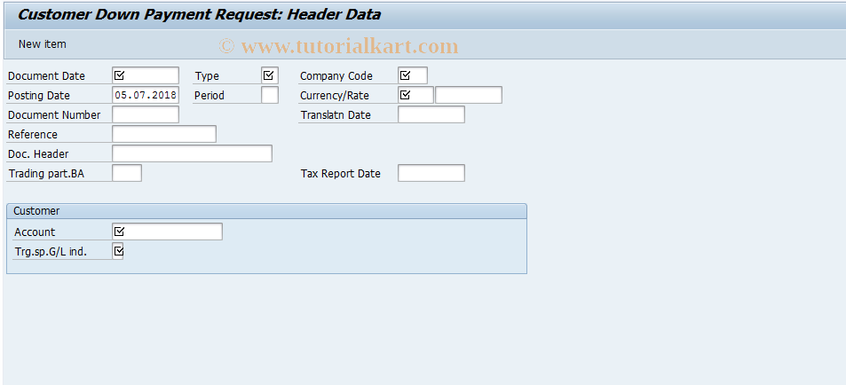 SAP TCode FBA1 - Customer Down Payment Request
