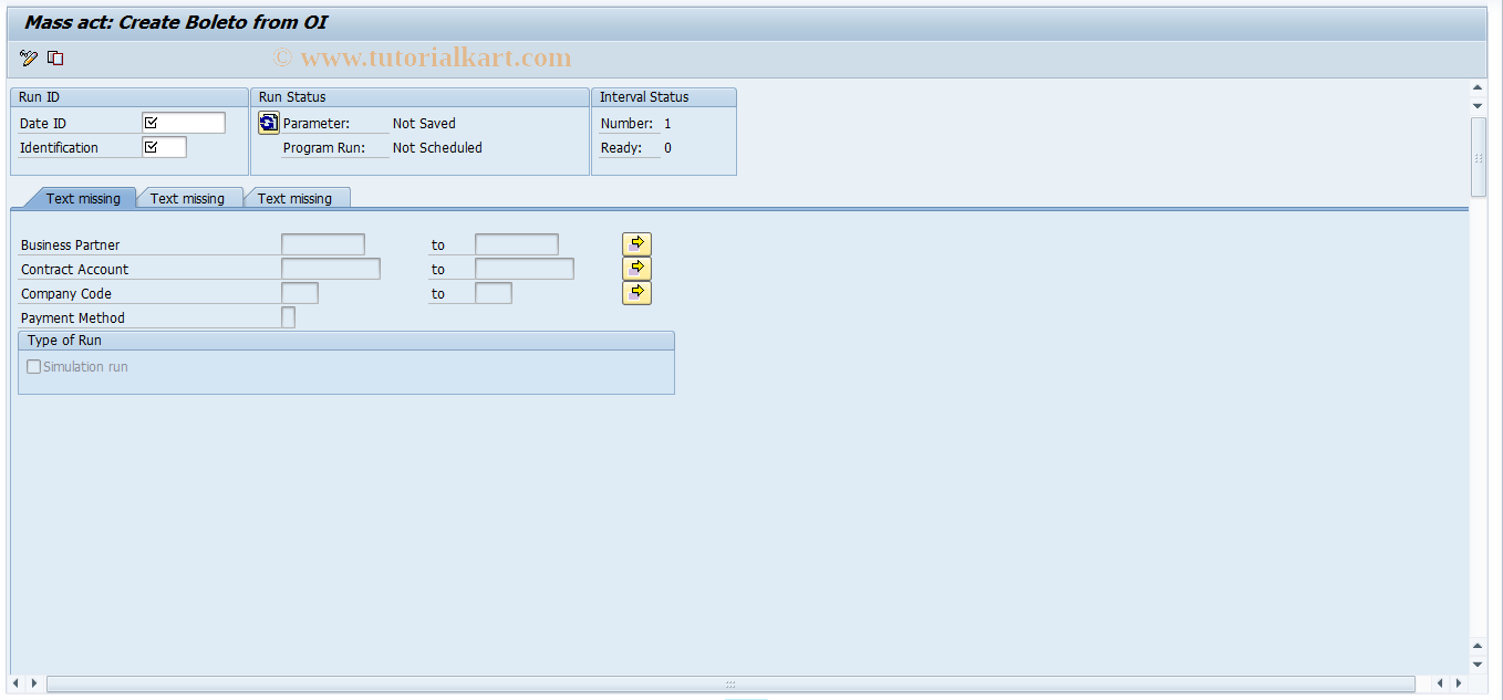 SAP TCode FBO1 - Mass act: Create Boleto from OI