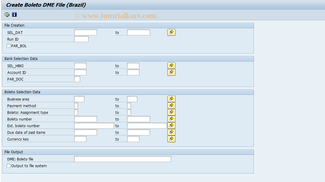 SAP TCode FBOL2 - Create Boleto DME File