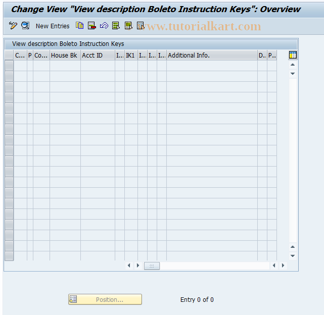 SAP TCode FBOLINST - Boleto: Instruction code/keys